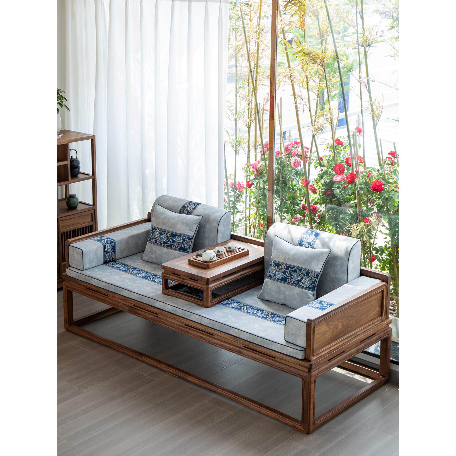 新中国风罗汉床垫五件套红木沙发垫椅子垫海绵椰子棕榈乳胶防滑定