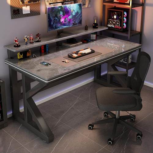 北欧轻奢岩板电脑桌台式书桌卧室家用学生书桌简易办公桌椅套装