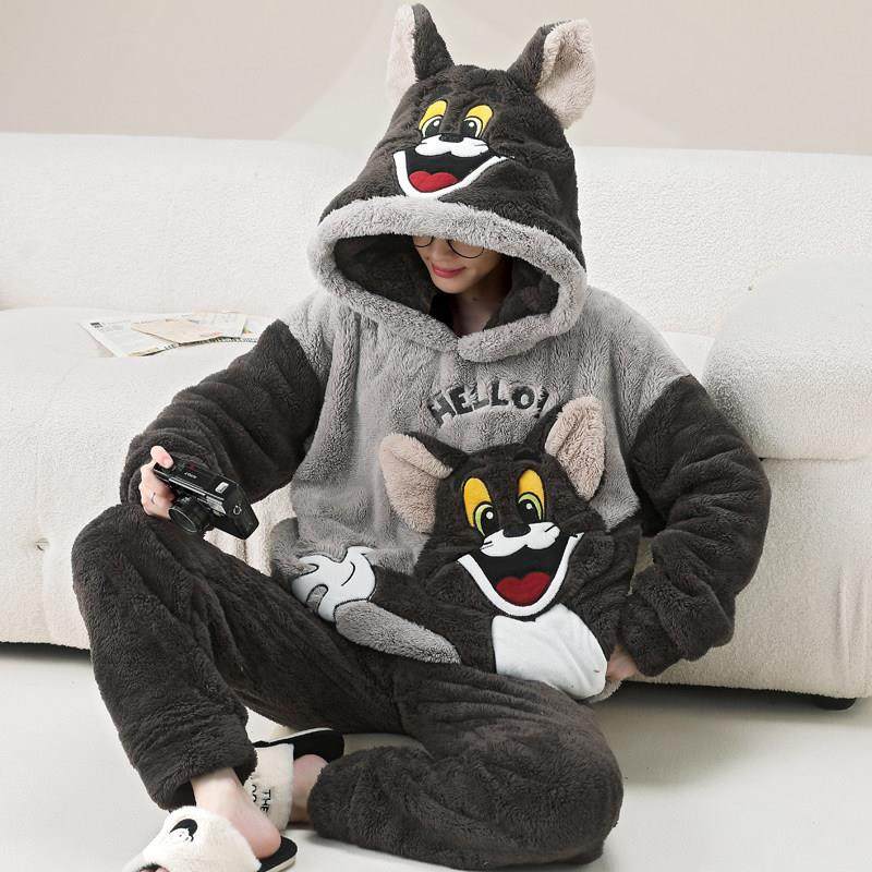 睡衣男冬款珊瑚绒加厚加绒青少年卡通高中生冬季男大童家居服套装