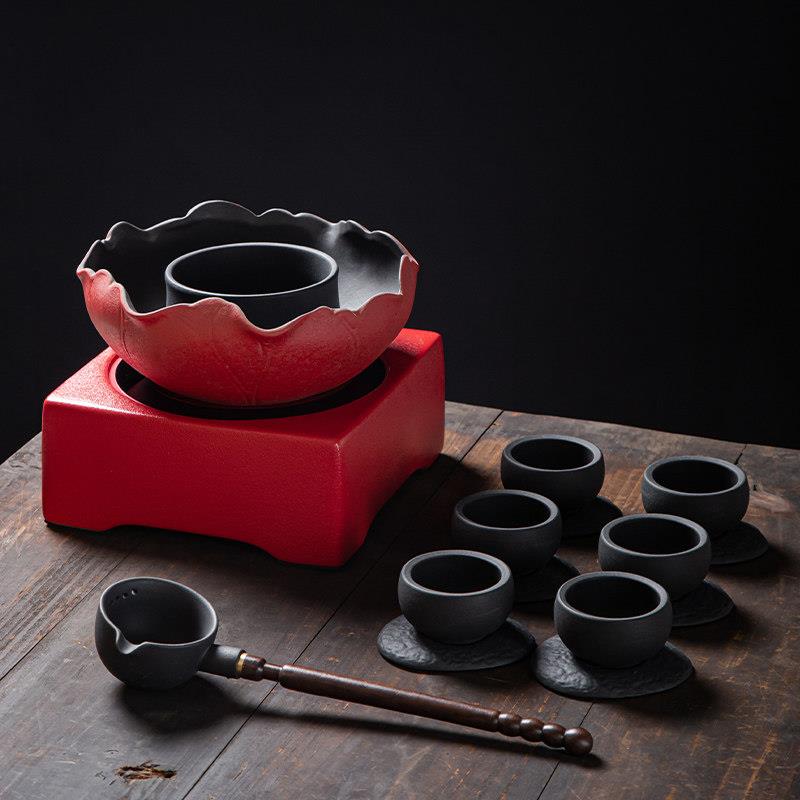 石魂火山石煮茶碗围炉煮茶器古法茶具套组陶瓷碗家用电陶炉煮茶壶