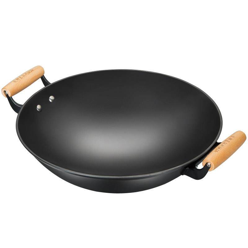 生铁锅炒菜锅双耳家用陆川铁锅老式铸铁无涂层不粘锅不生锈的炒锅