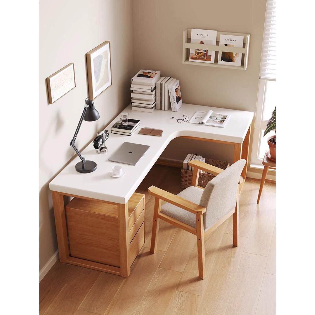 闻诺实木转角书桌椅组合L型拐角工作台卧室靠墙写字桌台式电脑桌