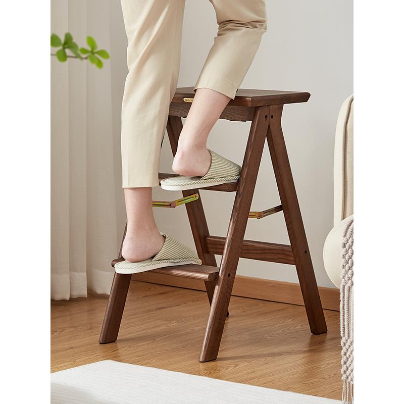 家用实木可折叠登高梯人字梯加厚凳子梯小型梯子台阶置物架换鞋凳