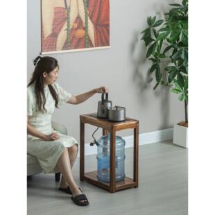 胡桃木嵌壁式茶架茶几侧柜全自动开水茶几沙发侧桌实木开水茶几