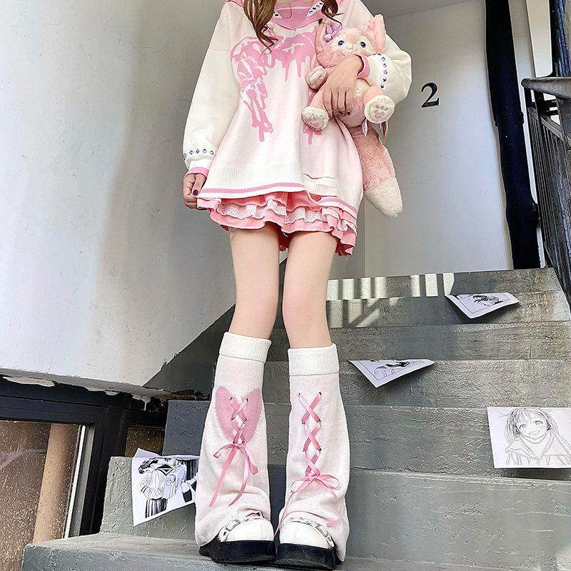 爱心lolita甜美针织腿套秋冬亚文化小腿可爱绑带jk辣妹泡泡袜套女,女士内衣/男士内衣/家居服,中筒袜,淘宝优惠券,粉丝福利购,淘宝优惠卷