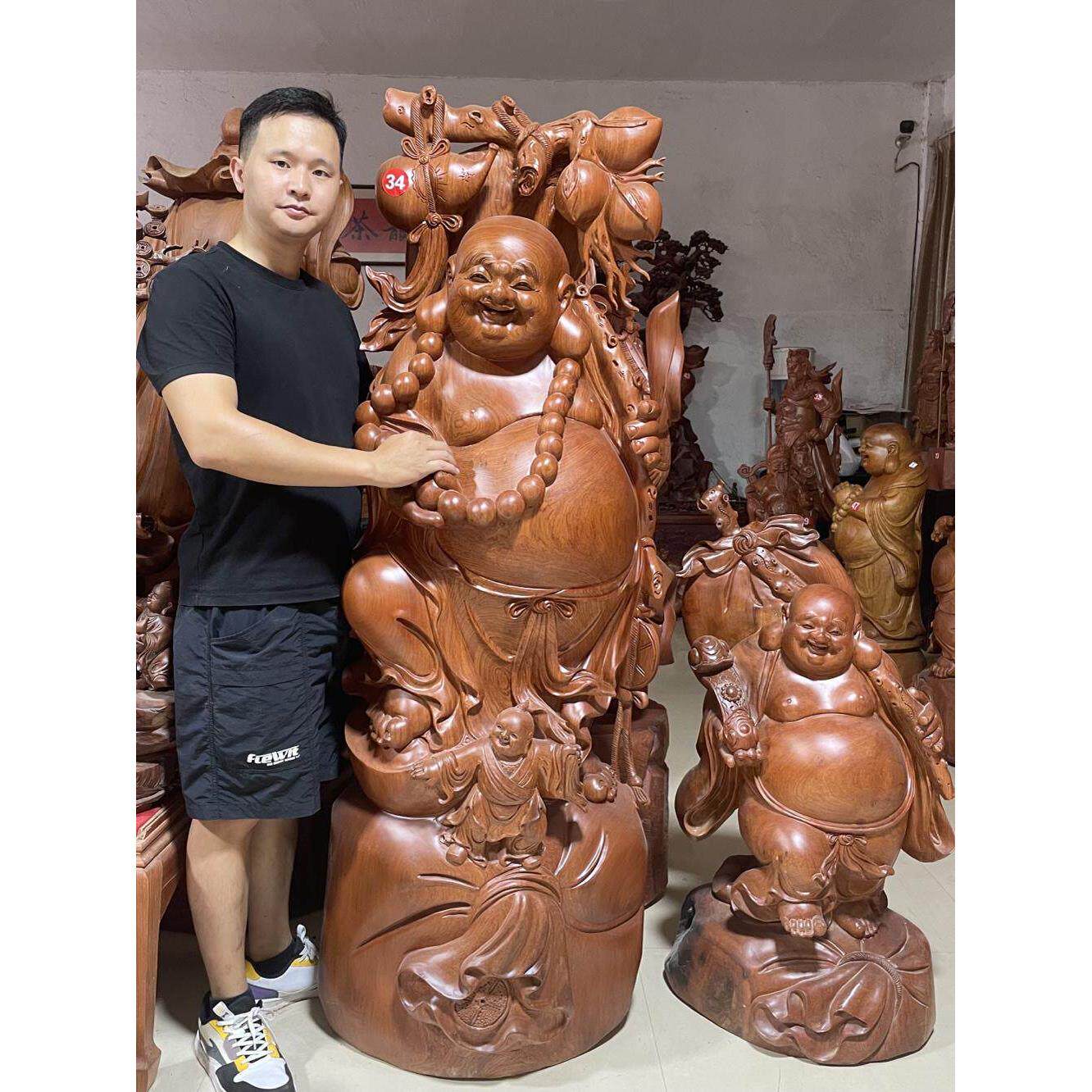 大型佛像红木崖柏关公武财神木雕弥勒佛招财笑佛香樟木红豆杉根雕