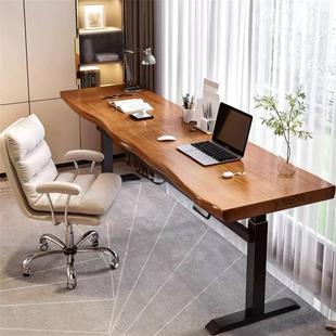 原木大板桌学习书桌办公电脑桌实木站立式 工作台智能电动升降桌