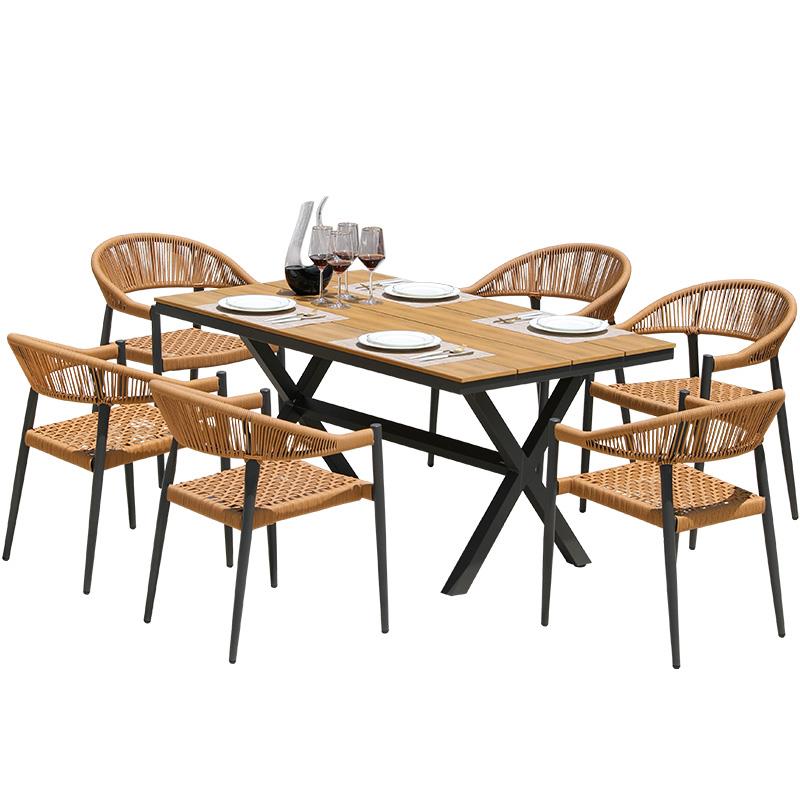 户外桌椅庭院阳台别墅花园露台休闲区布置咖啡厅藤编塑木桌椅带伞