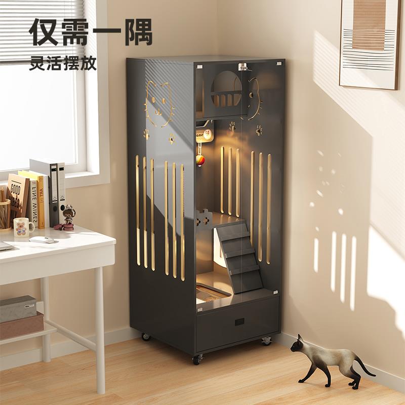 豪华猫别墅家用小户型猫窝猫砂盆一体猫房室内不占地猫笼实木猫柜
