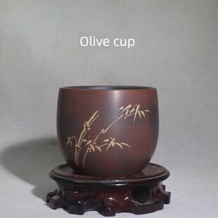 120ml全纯手工广西钦州泥坭兴陶主人品茗喝茶具橄榄杯配套非紫砂