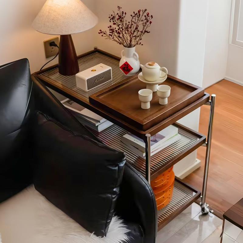中式复古风可移动茶几沙发边几柜子客厅小推车桌床头置物架高级家
