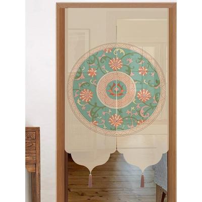 定制中式覆古民族风卧室卫生间半透光布艺门帘隔断帘免打孔挡隐私