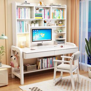 实木儿童学习桌椅子套装家用卧室中小学生书桌可升降书桌带书架