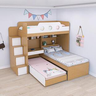 交错式上下双层床小户型带书桌拖床一体多功能错位型子母床可定制