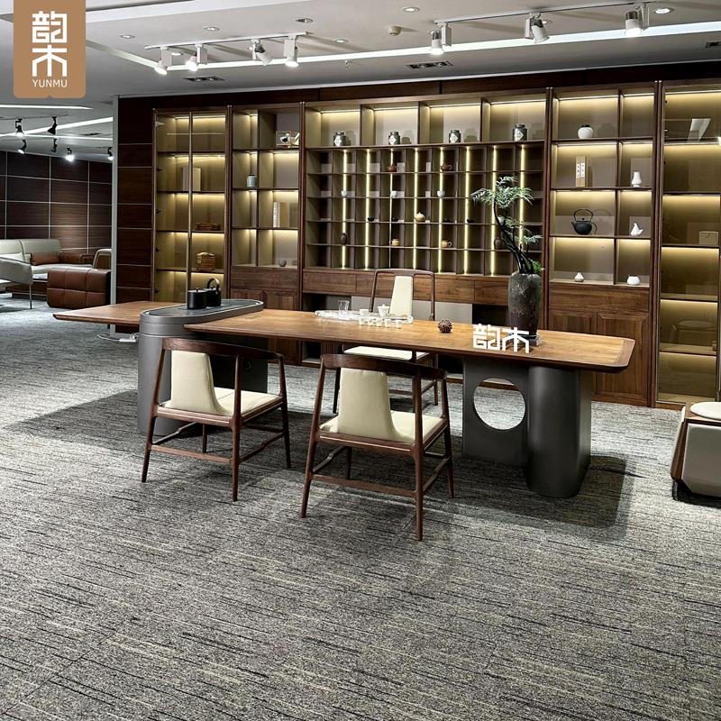 新中式实木茶桌烧水壶一体嵌入式黑胡桃木茶台办公室泡茶桌椅组合