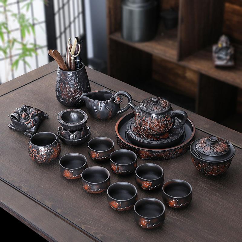 紫陶功夫茶具套组云南复古家用客厅2024新款懒人轻奢茶壶高档礼品