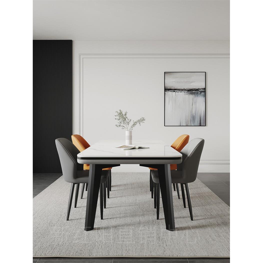 覆合金属岩板餐桌餐椅实木现代简约意式家用小户型饭桌长方形意式