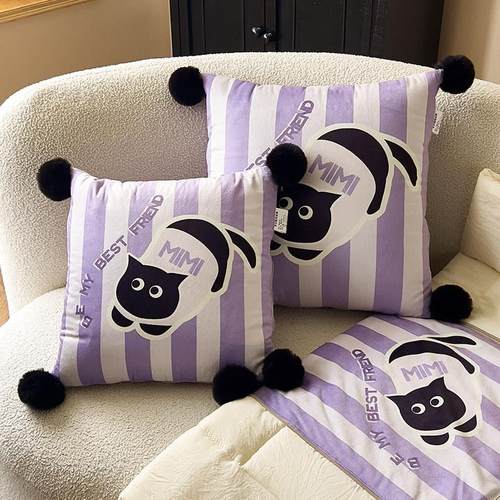 卡通猫咪抱枕被子两用汽车靠枕车用小毯子枕头被办公室午睡空调被