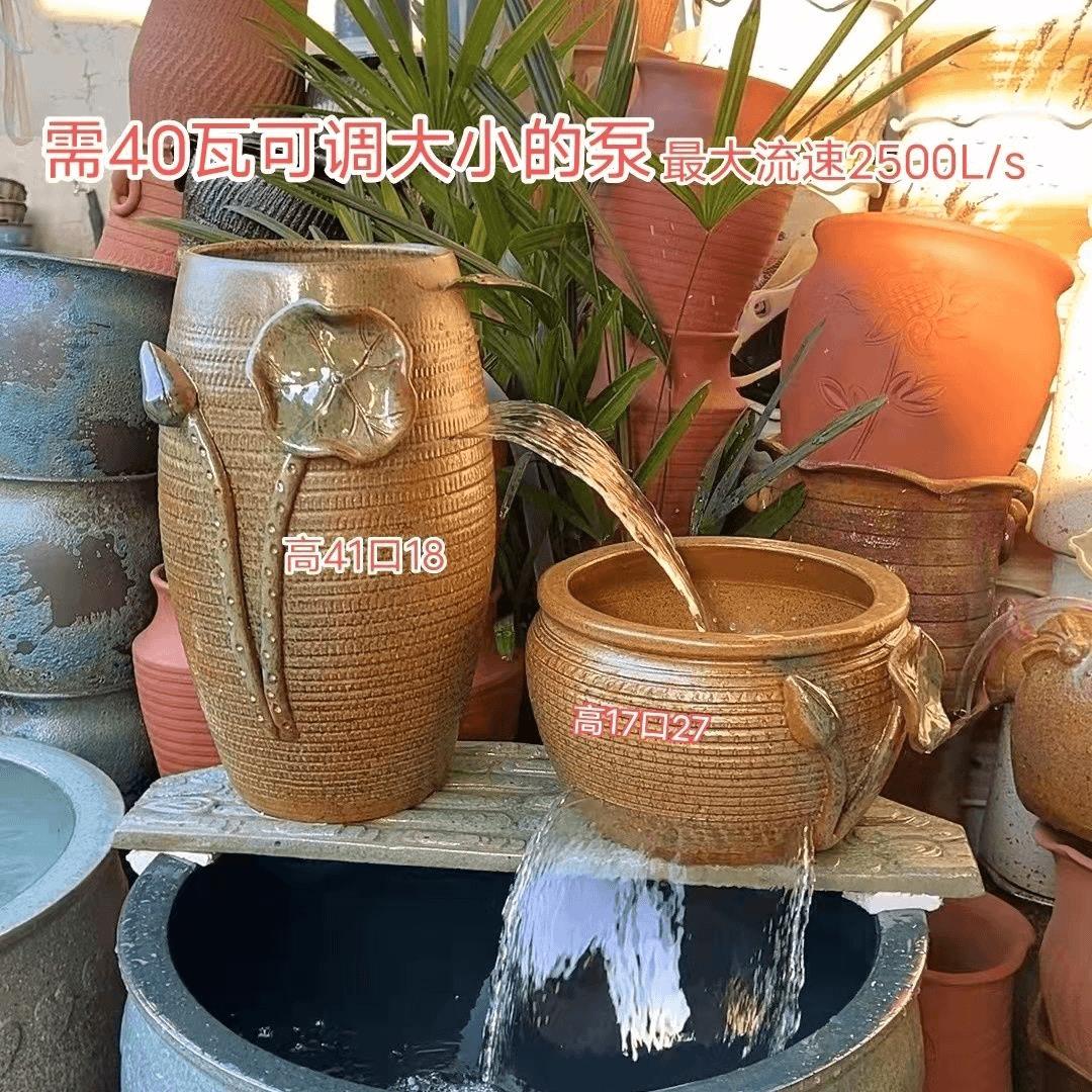 鱼缸流水罐古法养鱼水循环过滤流水摆件流水花盆水泵瀑布流水