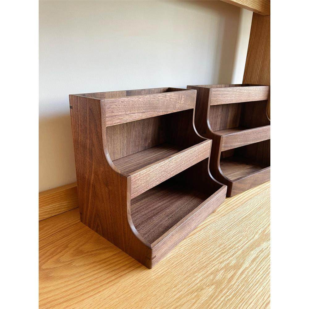 【步步高升】小型三层实木桌面置物架北美黑胡桃原木收纳盒,收纳整理,桌面收纳盒,淘宝优惠券,粉丝福利购,淘宝优惠卷