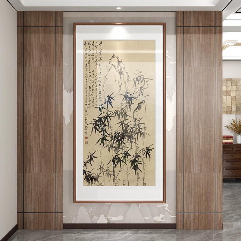 竹报平安装饰画新中式挂画玄关竹子国画入户走廊过道竹手绘水墨画