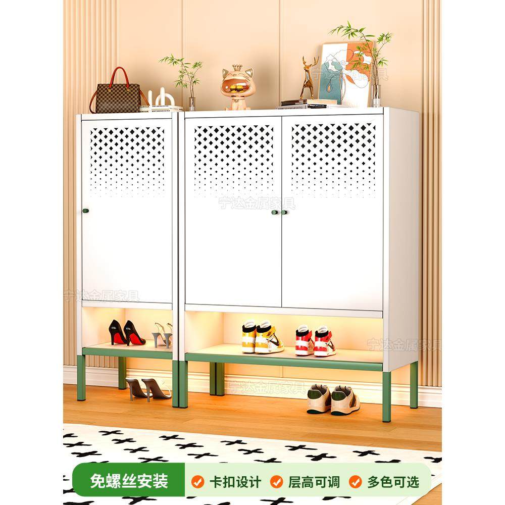 新款家用钢制鞋柜室外门口落地鞋架入户玄关多层简约大容量收纳柜