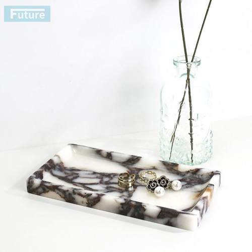 轻奢法式天然卡紫大理石长方形小托盘香薰香水蜡烛置物盘装饰摆件