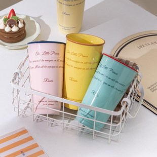 韩系英文陶瓷马克杯手握杯高颜值水杯子女随手杯创意高级感情侣杯