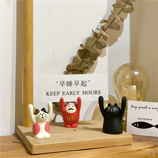 达摩举手留言夹日式少女心猫猫猪猪便签夹照片夹ins桌面装饰摆件