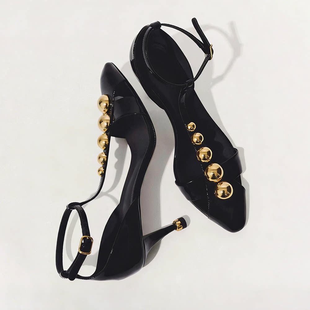 高定真皮性感漆皮细高跟凉鞋女一字扣侧空猫跟鞋夏不累脚气质高级