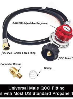 北美QCC丙烷高压燃气管带可调压减压阀20PSI铸铁锅带铜嘴转接头