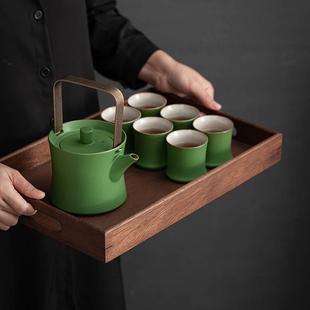 家用陶瓷茶壶 竹韵水壶水杯大容量一壶六杯仿竹原矿粗陶茶具套装