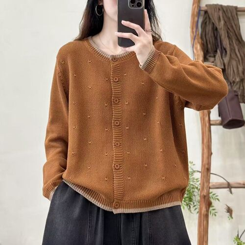法式慵懒条纹针织开衫女长袖