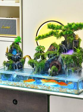 客厅鱼缸假山流水生财摆件办公室桌面加湿器落地高山循环水景装饰