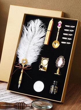 孔雀羽毛笔覆古风英伦蘸墨钢笔送人店庆开 业商务文创伴手生日礼