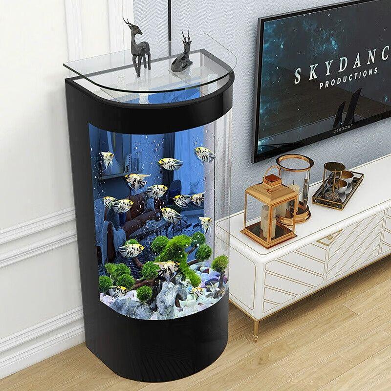 客厅鱼缸2026半形圆鱼缸小型家用金鱼缸落地玻璃免换水生态水族箱