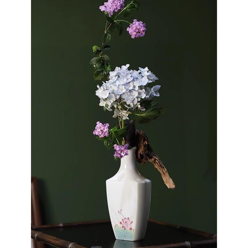 大鱼美器 茶席花瓶 陶瓷瓶子手工手绘茶桌花器餐桌花摆件小号花插