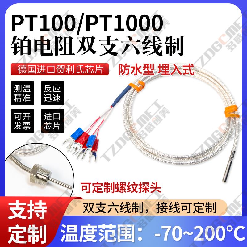 六线双支PT100热电阻两组PT1000铂电阻WZPM2-002埋入式温度传感器