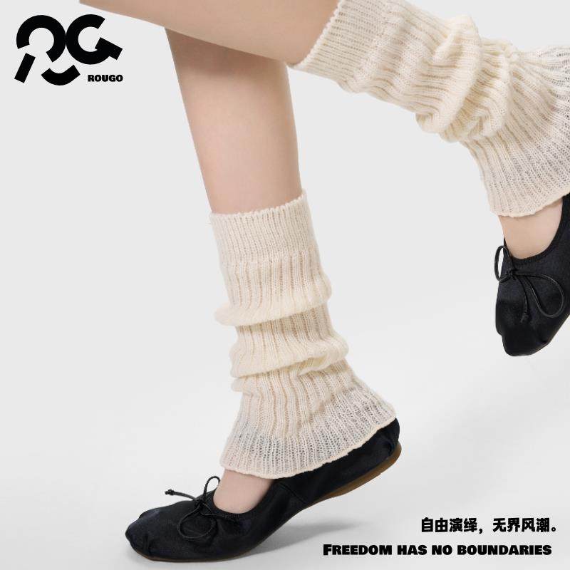 小微喇｜针织袜套女灰色泡泡袜春秋冬款腿套日系保暖y2k中筒白色