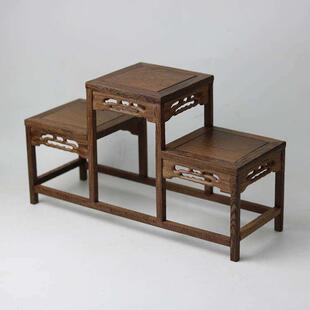 红木连身实木小花架博古架 高低格红木花几置物架中式鸡翅瓷瓶架