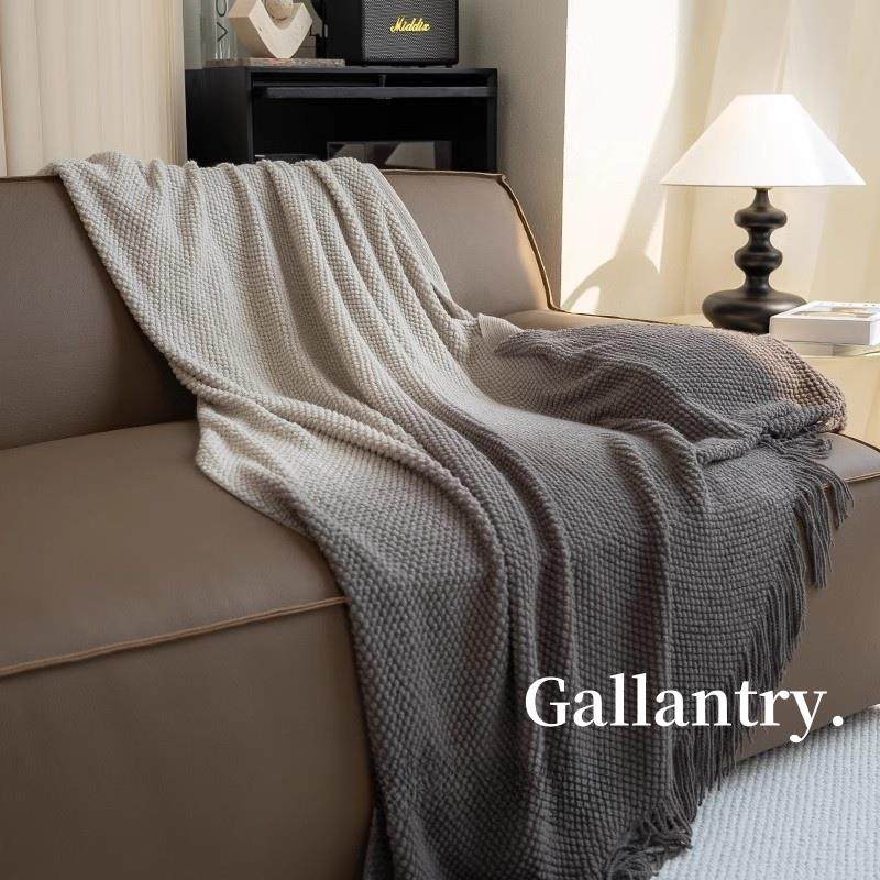 意大利毛毯渐层灰色简约沙发盖毯搭毯休闲毯空调毯午睡披肩床尾毯