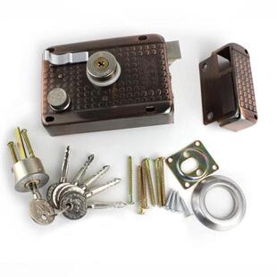 老式铁木门三保险外装防盗门锁十字钥匙铜锁芯单舌通用型兴辉室内