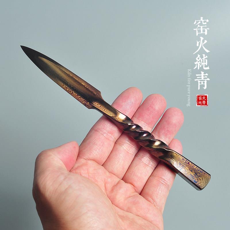 普洱茶刀龙泉手工锻打撬茶锥黑茶饼砖茶茶针专用工具非大马士革钢