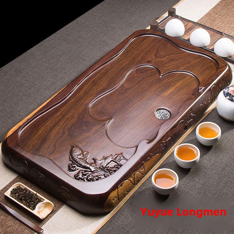 实木茶盘黑檀木茶盘整块实木茶台家用简约花梨鸡翅木功夫茶具套装
