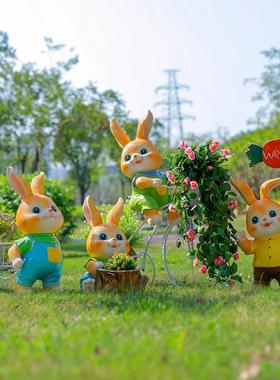 户外卡通兔子花缸摆件庭院花园仿真动物花盆装饰品幼儿园草坪景观