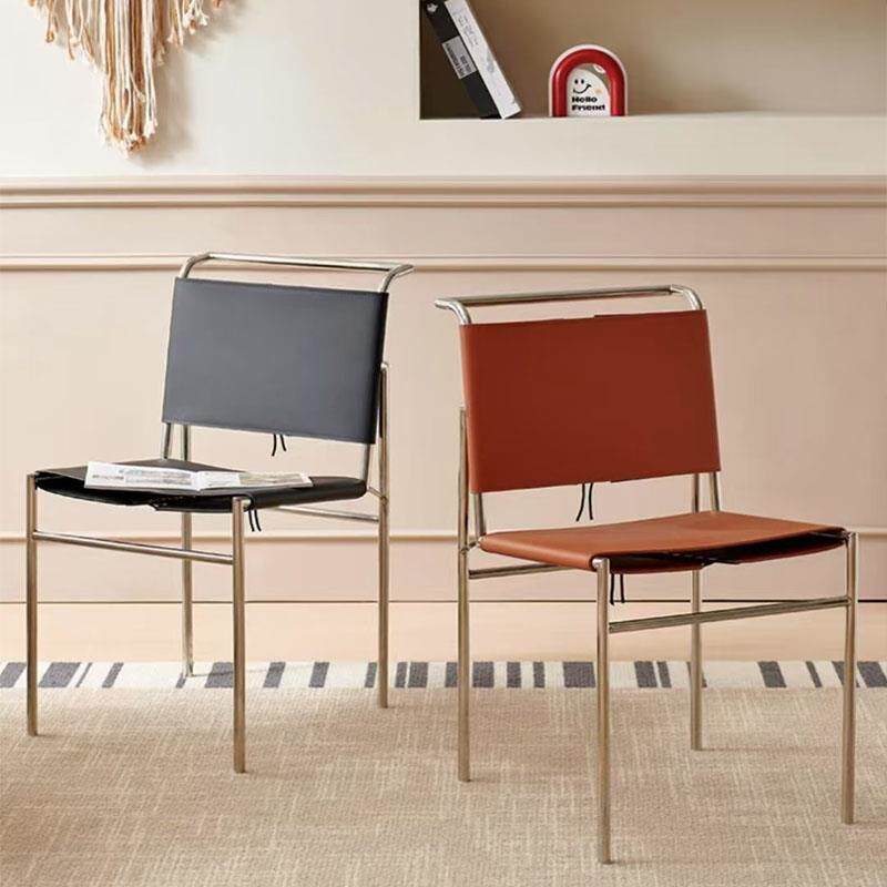 意式极简马鞍皮餐椅不锈钢椅子北欧设计师轻奢餐厅家用罗克布伦椅