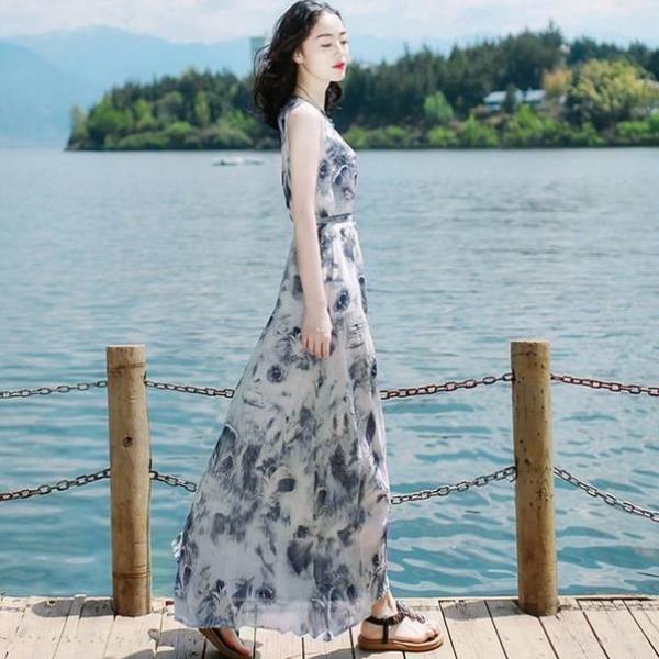 去海边穿的裙子2024夏季新款装修身无袖连衣裙长裙度假沙滩裙