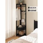 实木转角衣帽架黑色卧室落地挂衣架带抽屉简易家用拐角收纳置物架