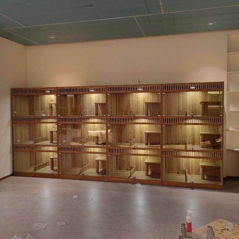 宠物店展示柜定制实木猫别墅寄养笼子繁育柜家用猫狗窝一体组合笼