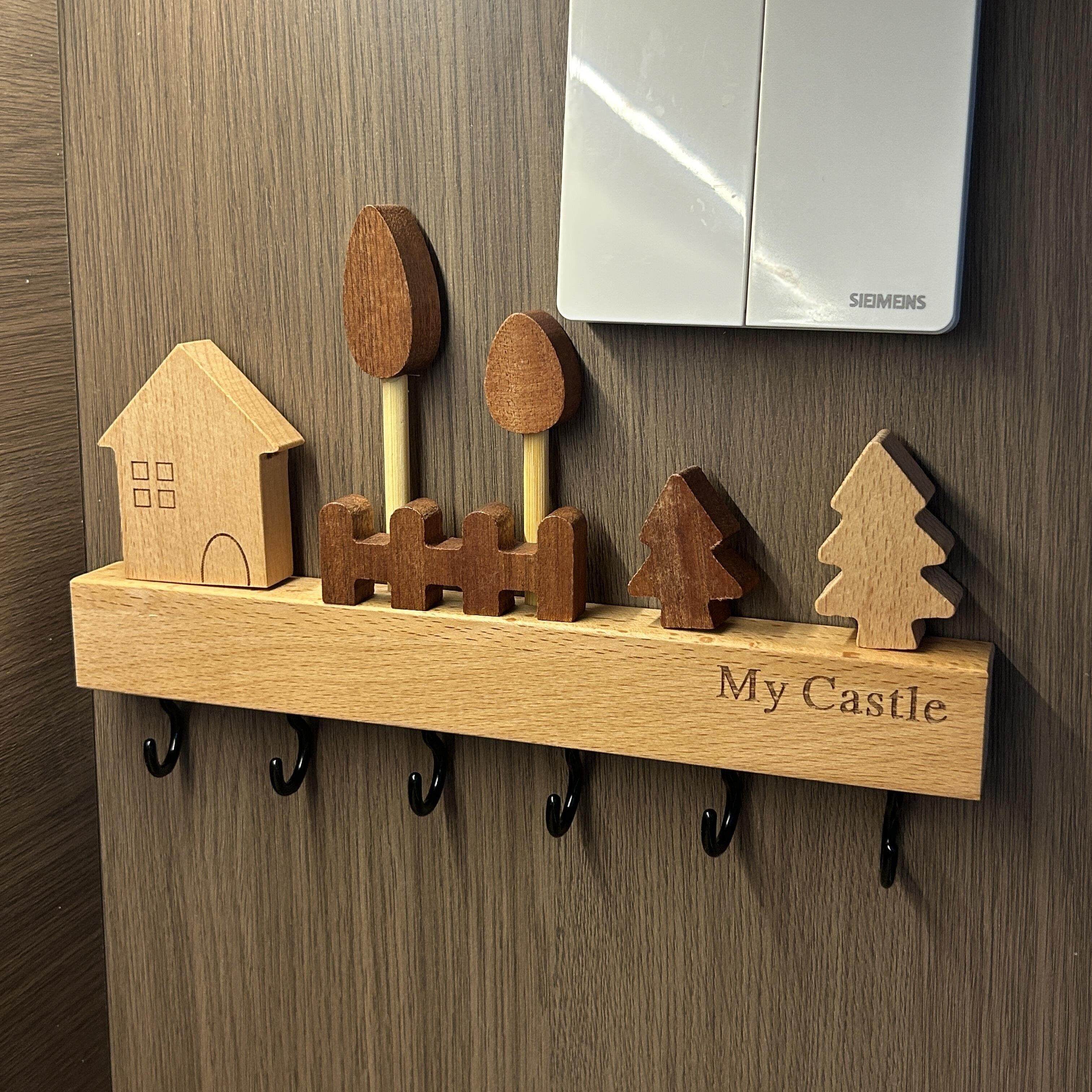 创意入户门钥匙挂钩原木风免打孔榉木玄关装饰壁挂式钥匙收纳层架,收纳整理,挂钩/粘钩,淘宝优惠券,粉丝福利购,淘宝优惠卷